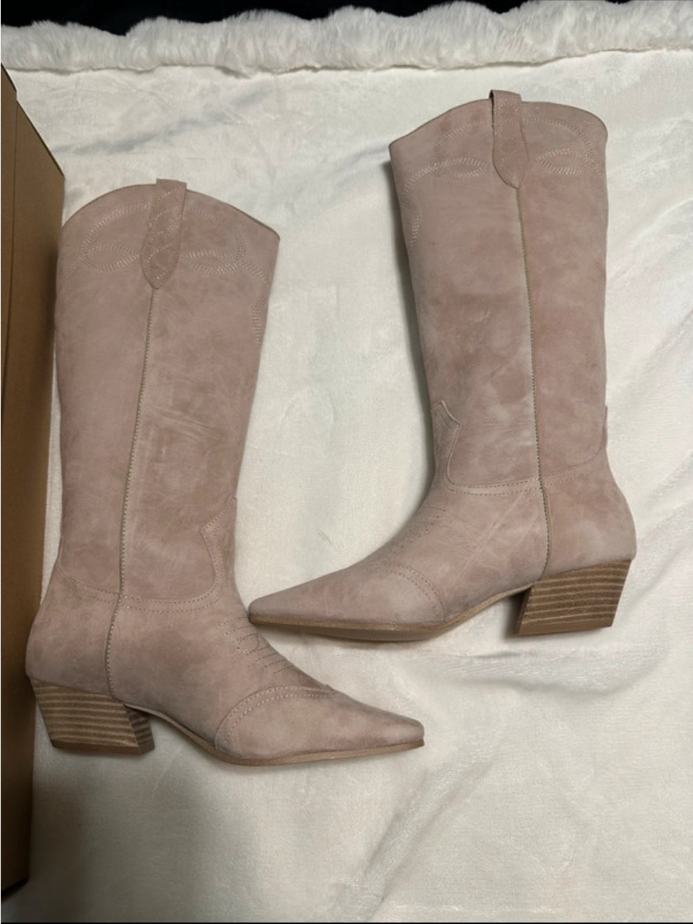 Steve Madden Blush Pink Suede Mid-Calf Western Boots - Picture 2 of 6
